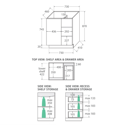 Fienza Fingerpull Gloss White 750 Cabinet on Kickboard, Solid Door ,