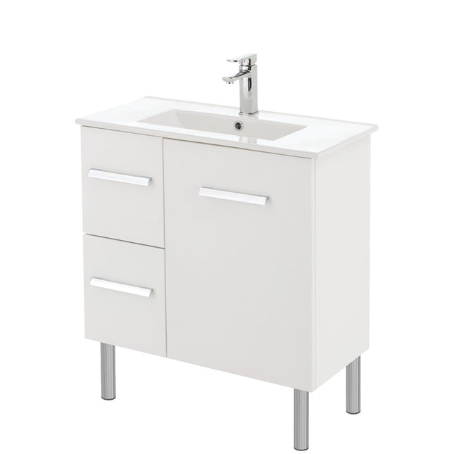 Fienza Delgado Slim 750 Gloss White Vanity on Legs, Left Drawers, With Overflow ,