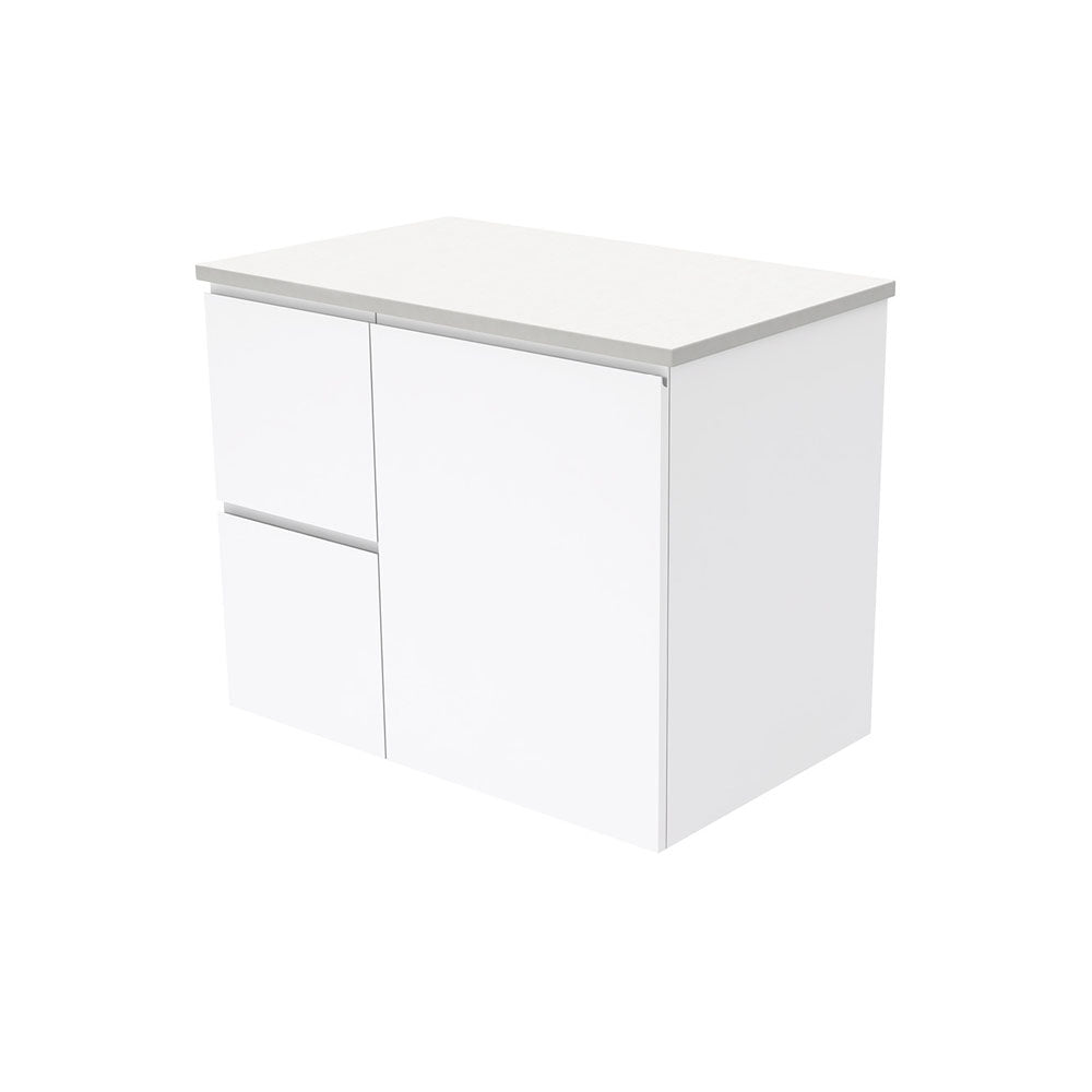 Fienza Fingerpull Gloss White 750 Wall Hung Cabinet, Solid Door , Cabinet Only Left Hand Drawer