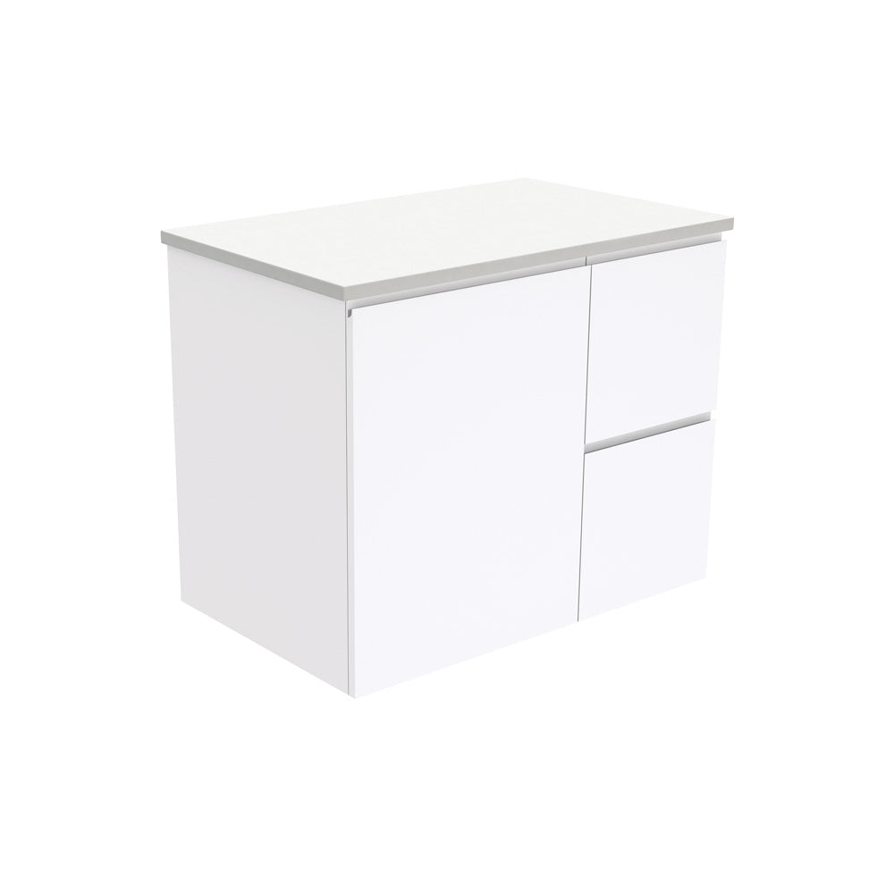 Fienza Fingerpull Gloss White 750 Wall Hung Cabinet, Solid Door , Cabinet Only Right Hand Drawer