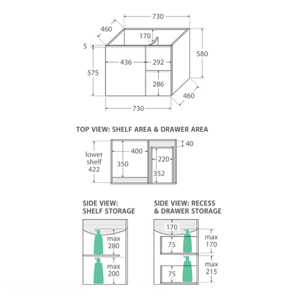Fienza Fingerpull Gloss White 750 Wall Hung Cabinet, Solid Door ,