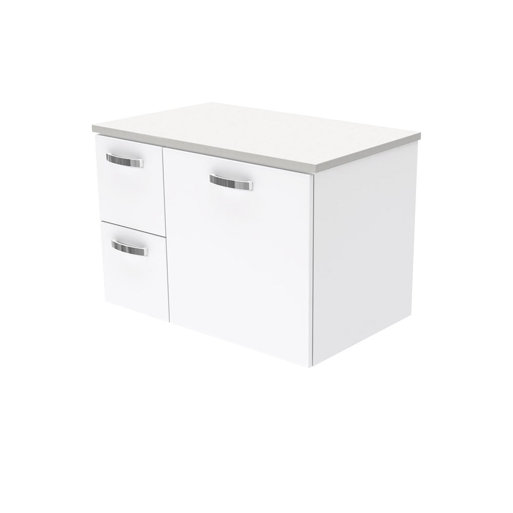 Fienza UniCab Gloss White 750 Wall Hung Cabinet, Solid Door , Cabinet Only Left Hand Drawer