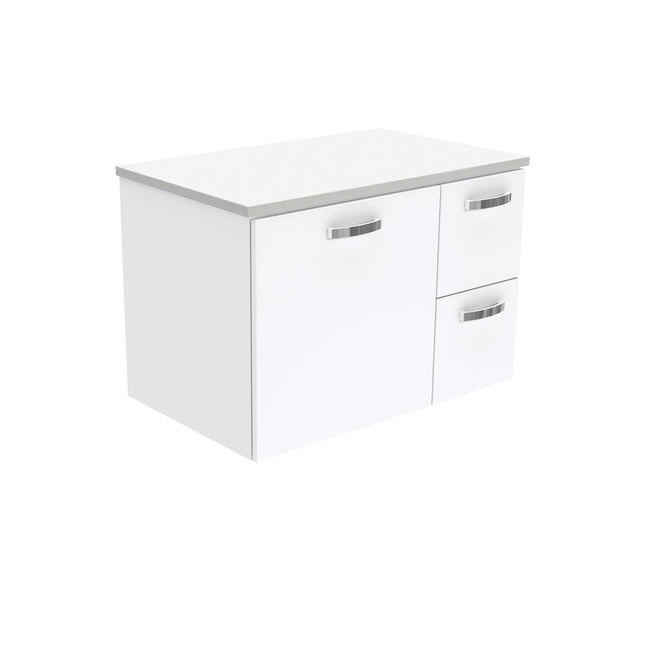 Fienza UniCab Gloss White 750 Wall Hung Cabinet, Solid Door , Cabinet Only Right Hand Drawer