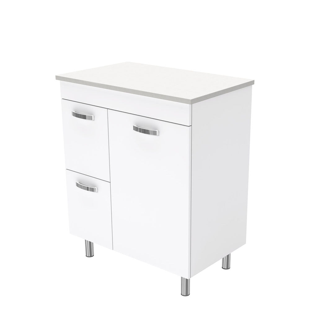 Fienza UniCab 750 Gloss White Cabinet on Legs, Left Hand Drawers, Solid Doors , Cabinet Only