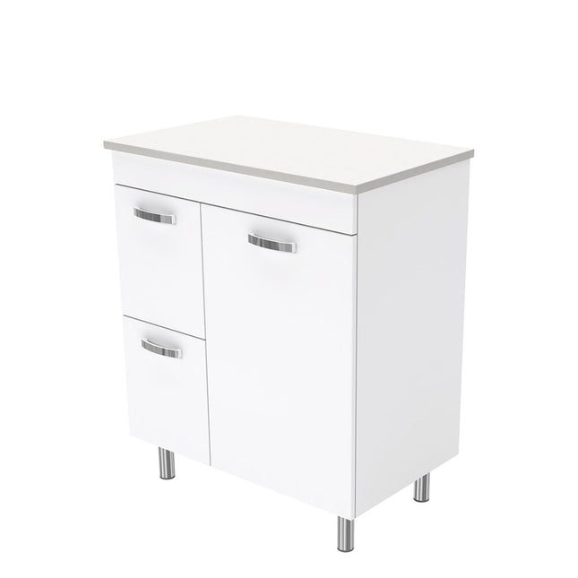 Fienza UniCab 750 Gloss White Cabinet on Legs, Left Hand Drawers, Solid Doors , Cabinet Only