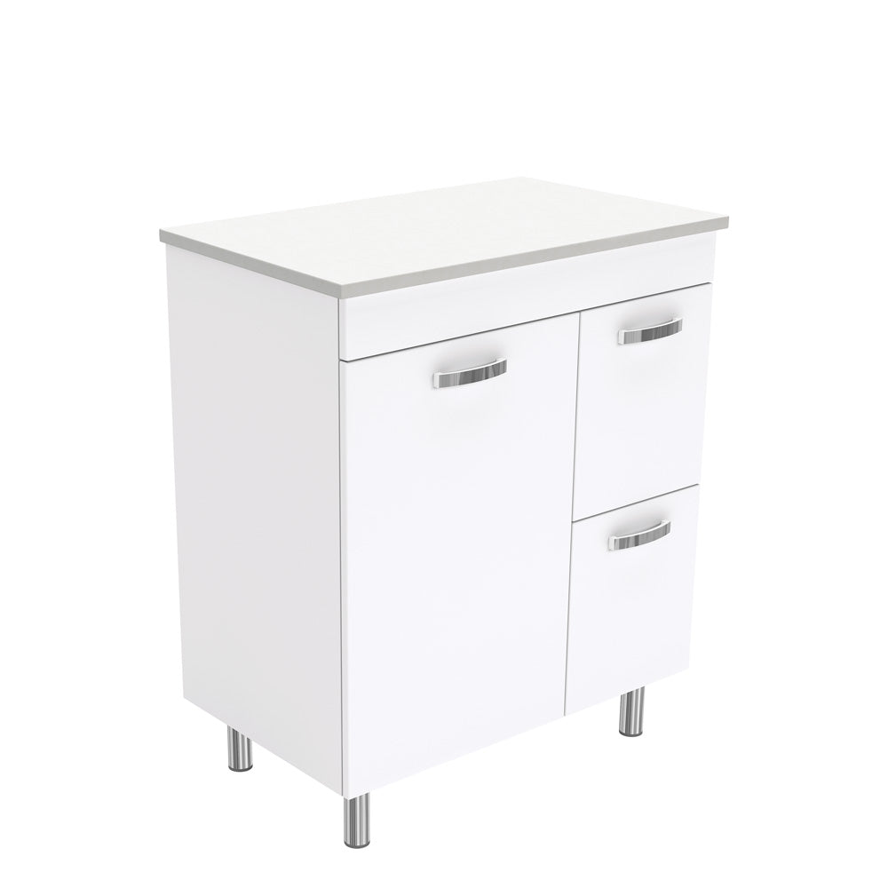 Fienza UniCab 750 Gloss White Cabinet on Legs, Right Hand Drawers, Solid Doors , Cabinet Only