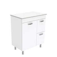 Fienza UniCab 750 Gloss White Cabinet on Legs, Right Hand Drawers, Solid Doors , Cabinet Only