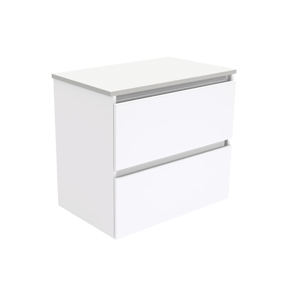 Fienza Quest Gloss White 750 Wall Hung Cabinet, 2 Solid Drawers , Cabinet Only