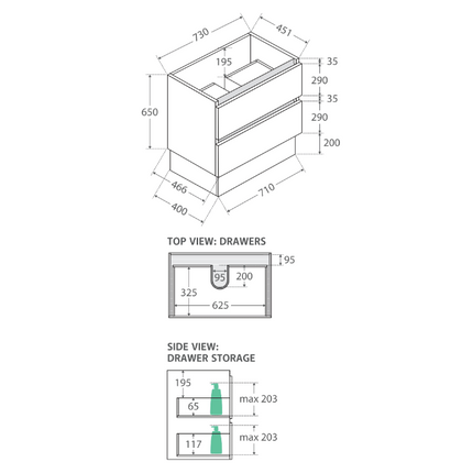Fienza Quest Gloss White 750 Cabinet on Kickboard, 2 Solid Drawers ,