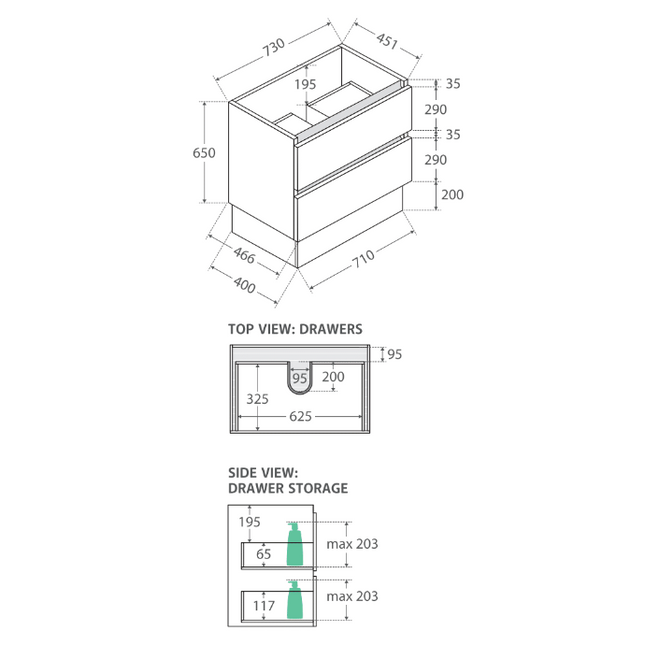 Fienza Quest Gloss White 750 Cabinet on Kickboard, 2 Solid Drawers ,