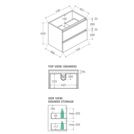 Fienza Quest Gloss White 750 Wall Hung Cabinet, 2 Solid Drawers ,