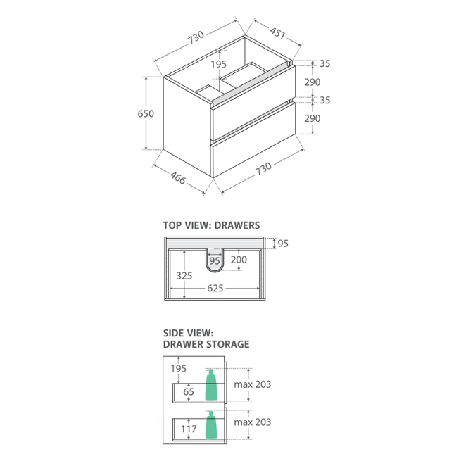 Fienza Quest Gloss White 750 Wall Hung Cabinet, 2 Solid Drawers ,