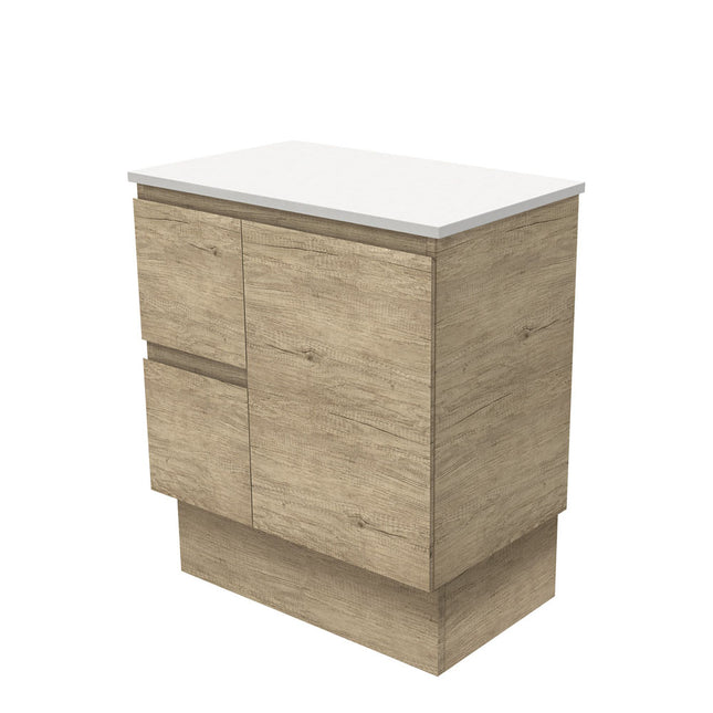 Fienza Edge Scandi Oak 750 Cabinet on Kickboard, Bevelled Edge , Cabinet Only Left Hand Drawer
