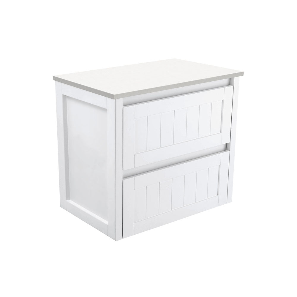 Fienza Hampton Satin White 750 Wall Hung Cabinet, 2 Solid Drawers , Cabinet Only
