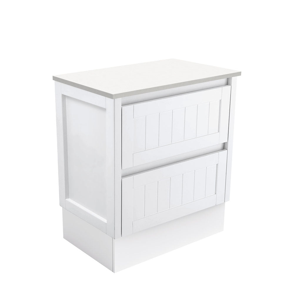 Fienza Hampton Satin White 750 Cabinet on Kickboard, 2 Solid Drawers , Cabinet Only