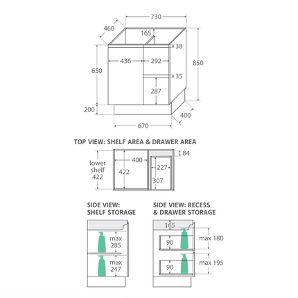 Fienza Edge Industrial 750 Cabinet on Kickboard, Bevelled Edge ,