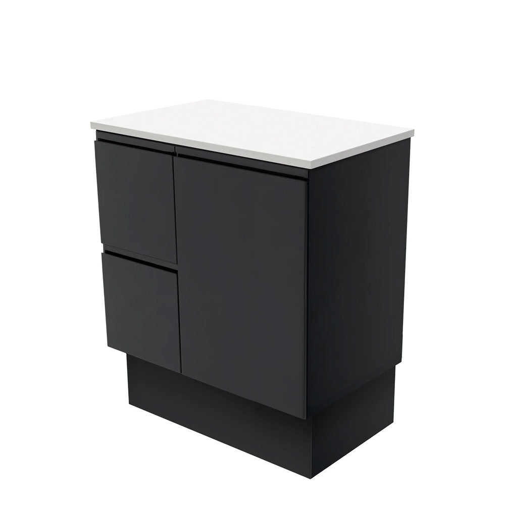 Fienza Fingerpull Satin Black 750 Cabinet on Kickboard , Cabinet Only Left Hand Drawer