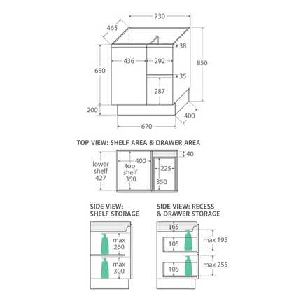 Fienza Fingerpull Satin Black 750 Cabinet on Kickboard ,