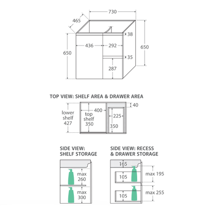 Fienza Fingerpull Satin Black 750 Wall Hung Cabinet, Solid Door ,