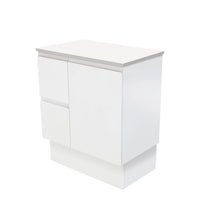 Fienza Fingerpull Satin White 750 Cabinet on Kickboard , Cabinet Only Left Hand Drawer