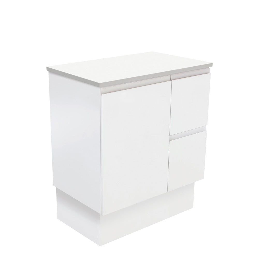 Fienza Fingerpull Satin White 750 Cabinet on Kickboard , Cabinet Only Right Hand Drawer