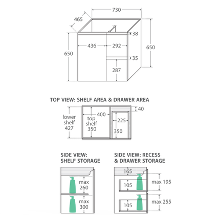 Fienza Fingerpull Satin White 750 Wall Hung Cabinet, Solid Door ,