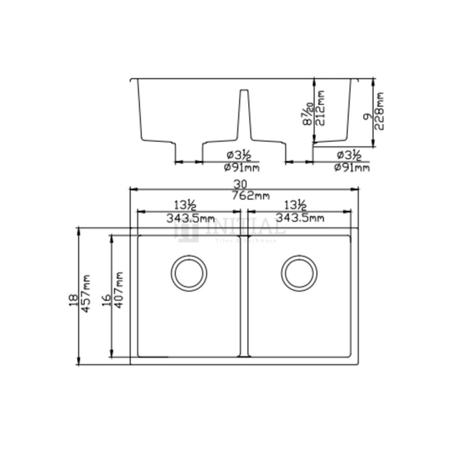 Granite Quartz Stone Top/Undermount Kitchen Sink Double Bowls 762x457x228 ,