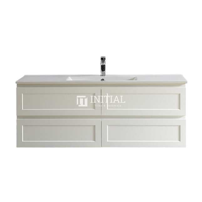 Fremantle Hampton Style Matte White Wall Hung Vanity Cabinet & Ceramic Top 1490W X 450H X 560D ,