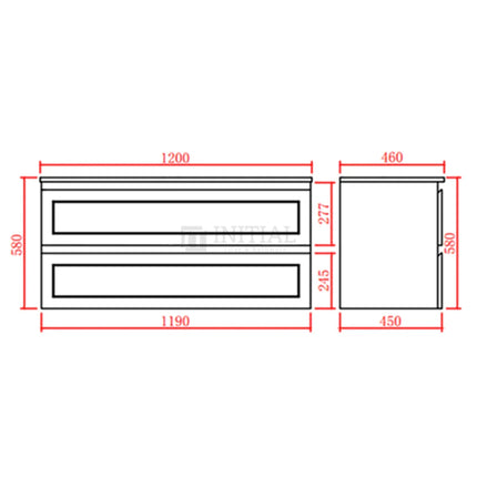 Fremantle Hampton Style Matte Black Wall Hung Vanity Cabinet & Ceramic Top Single Bowl 1190W X 450H X 560D ,