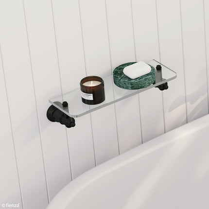 Fienza Lillian Matte Black 363mm Glass Shower Shelf ,
