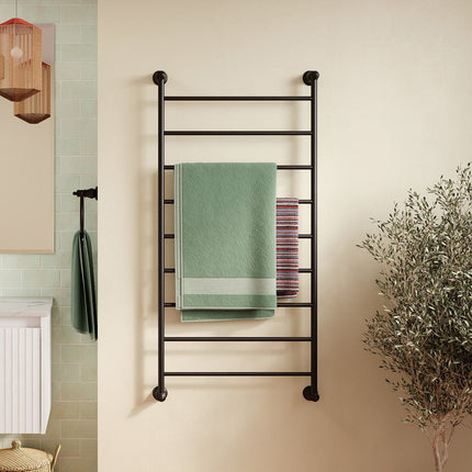 Fienza Lillian 600x1200mm Matte Black Heated Towel Rail (9 Bars) ,
