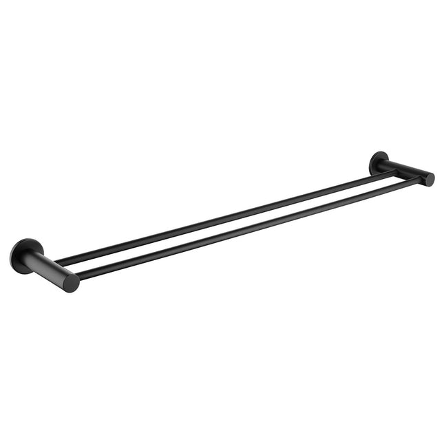 Fienza Hustle 800mm Adjustable Matte Black Double Towel Rail ,