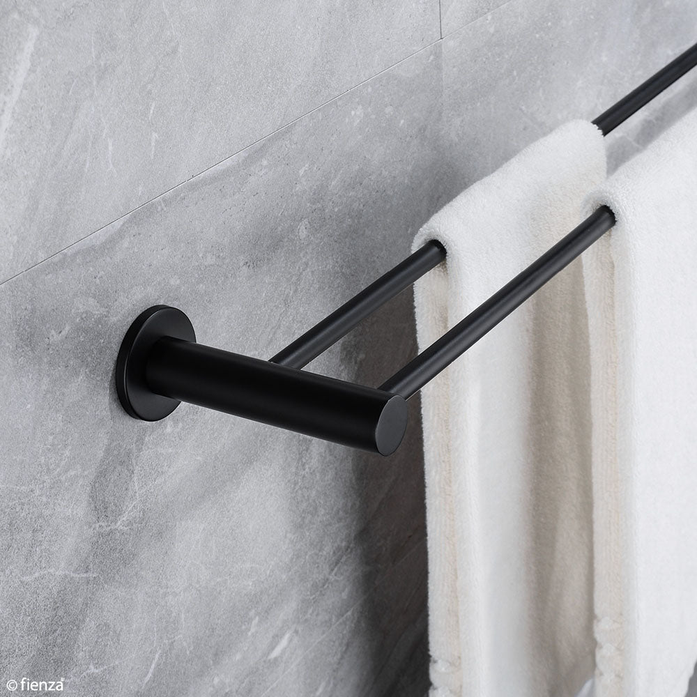 Fienza Hustle 800mm Adjustable Matte Black Double Towel Rail ,