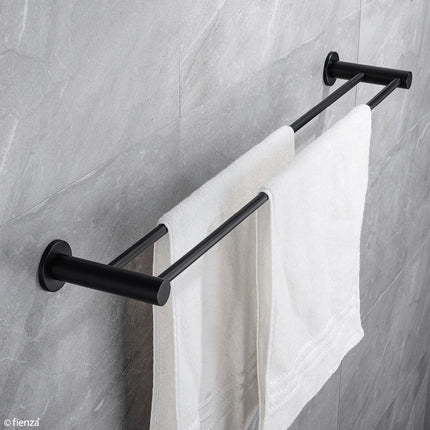 Fienza Hustle 800mm Adjustable Matte Black Double Towel Rail ,