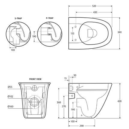 Fienza Rak Sensation Wall Faced Toilet Suite, Alpine White ,