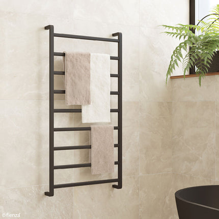 Fienza Koko 600x1200mm Matte Black Heated Towel Rail (9 Bars) ,