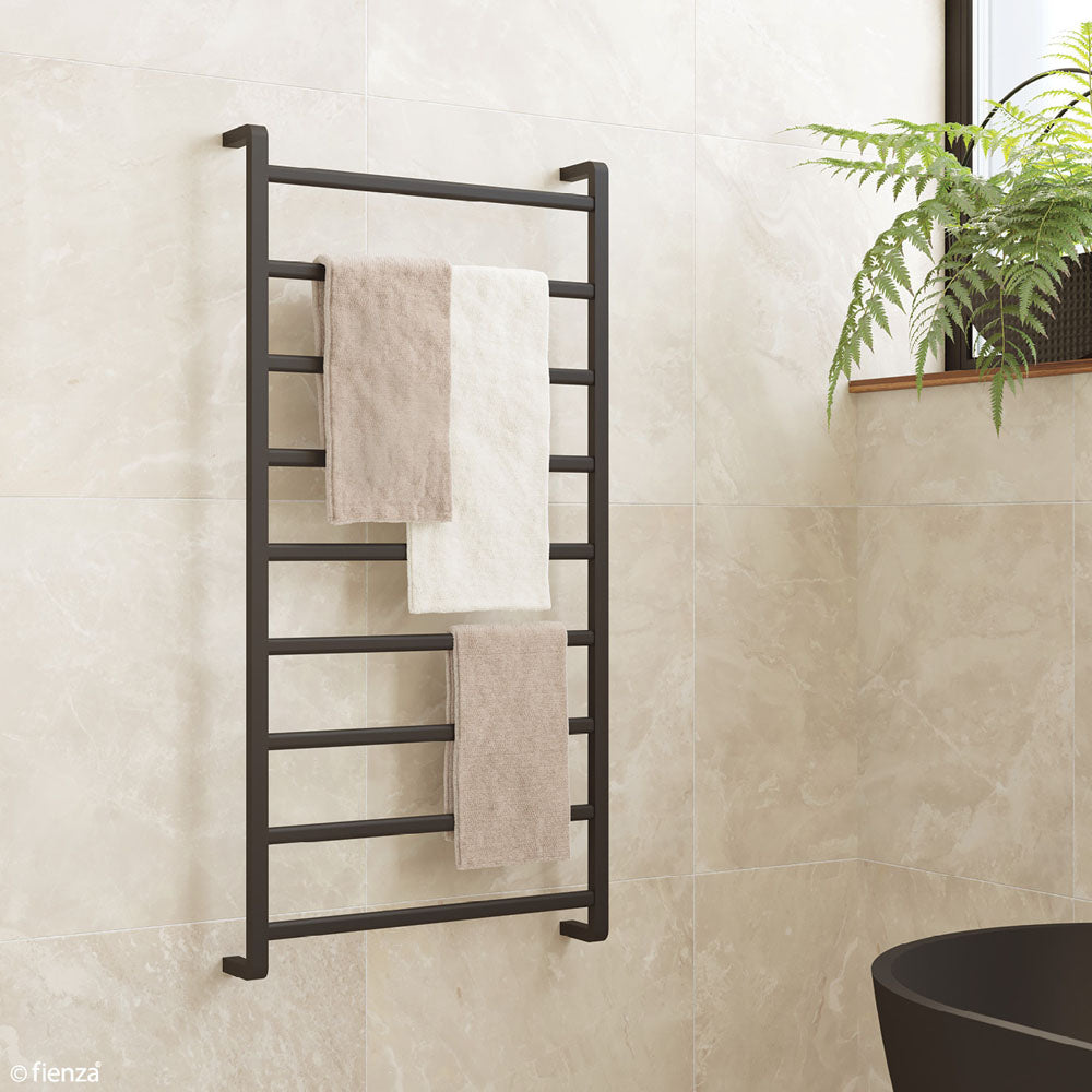 Fienza Koko 600x1200mm Matte Black Heated Towel Rail (9 Bars)