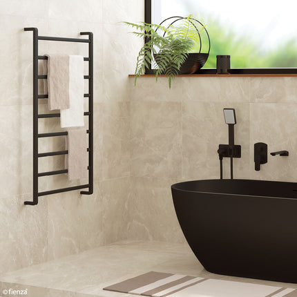 Fienza Koko 600x1200mm Matte Black Heated Towel Rail (9 Bars) ,