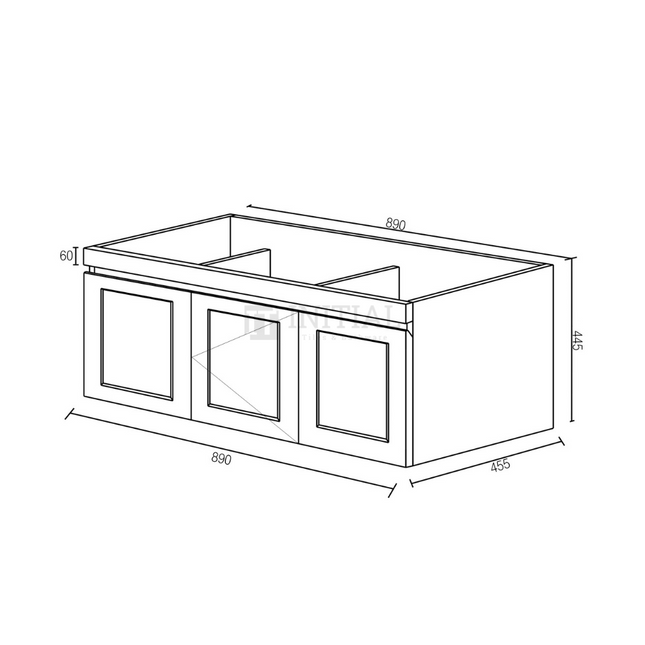 Hampton Mark ll Wall Hung Vanity Cabinet Matt Grey 2 Soft Closing Shaker Drawers and 1 Door 900W X 455D X 445H ,