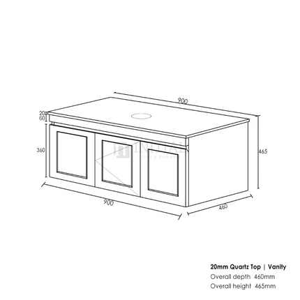 Hampton Mark ll Wall Hung Vanity Cabinet Matt White 2 Soft Closing Shaker Drawers and 1 Door 900W X 455D X 445H ,