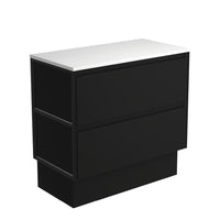 Fienza Amato Satin Black 900 Cabinet on Kickboard, Solid Panels, Bevelled Edge , Cabinet Only Matte Black Frames