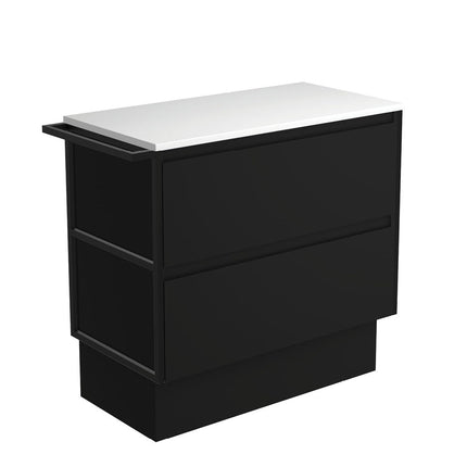 Fienza Amato Satin Black 900 Cabinet on Kickboard, Solid Panels, Bevelled Edge , Cabinet Only 1 Frame & 1 Towel Rail
