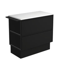 Fienza Amato Satin Black 900 Cabinet on Kickboard, Solid Panels, Bevelled Edge , Cabinet Only 1 Frame & 1 Towel Rail