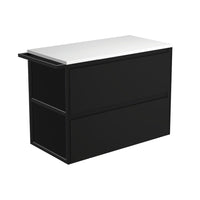 Fienza Amato Satin Black 900 Wall Hung Cabinet, 2 Solid Drawers, Bevelled Edge , Cabinet Only 1 Frame & 1 Towel Rail