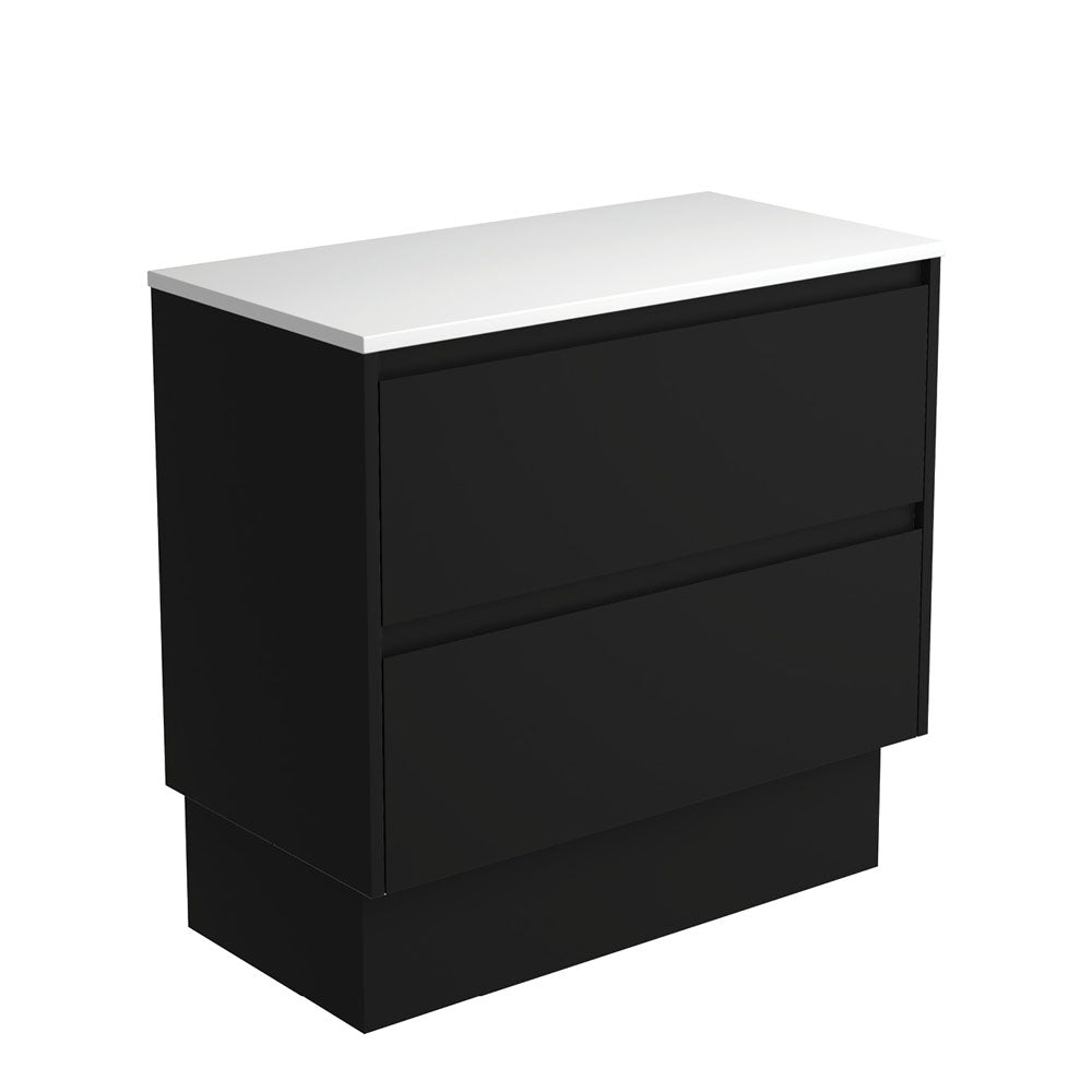 Fienza Amato Satin Black 900 Cabinet on Kickboard, Solid Panels, Bevelled Edge , Cabinet Only Satin Black Panels