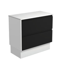 Fienza Amato Satin Black 900 Cabinet on Kickboard, Solid Panels, Bevelled Edge , Cabinet Only Satin White Panels