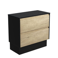 Fienza Amato Scandi Oak 900 Cabinet on Kickboard, Solid Panels, Bevelled Edge , Cabinet Only Satin Black Panels
