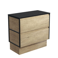 Fienza Amato Scandi Oak 900 Cabinet on Kickboard, Solid Panels, Bevelled Edge , Cabinet Only Matte Black Frames