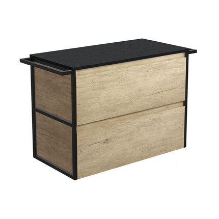 Fienza Amato Scandi Oak 900 Wall Hung Cabinet, 2 Solid Drawers, Bevelled Edge , Cabinet Only Matte Black Towel Rails