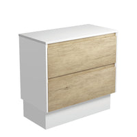 Fienza Amato Scandi Oak 900 Cabinet on Kickboard, Solid Panels, Bevelled Edge , Cabinet Only Satin White Panels